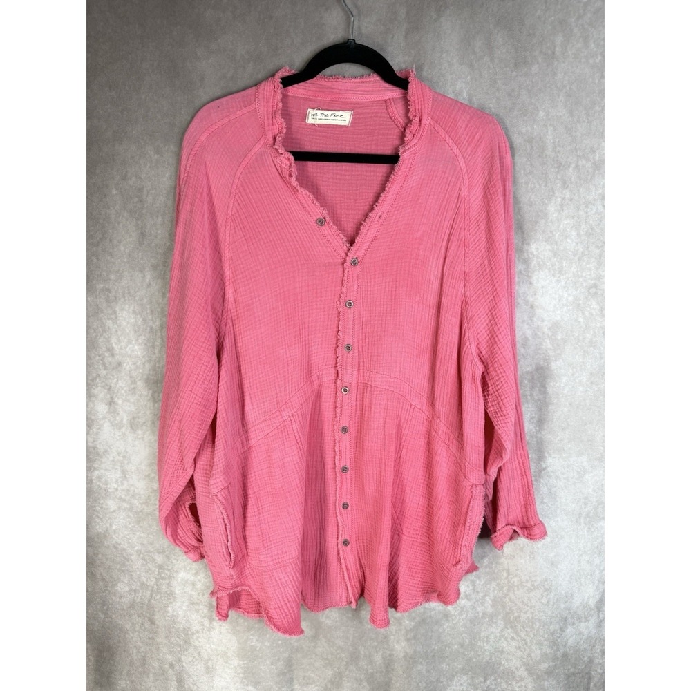 We The Free People Summer Daydream Buttondown Gauze Top Pink S